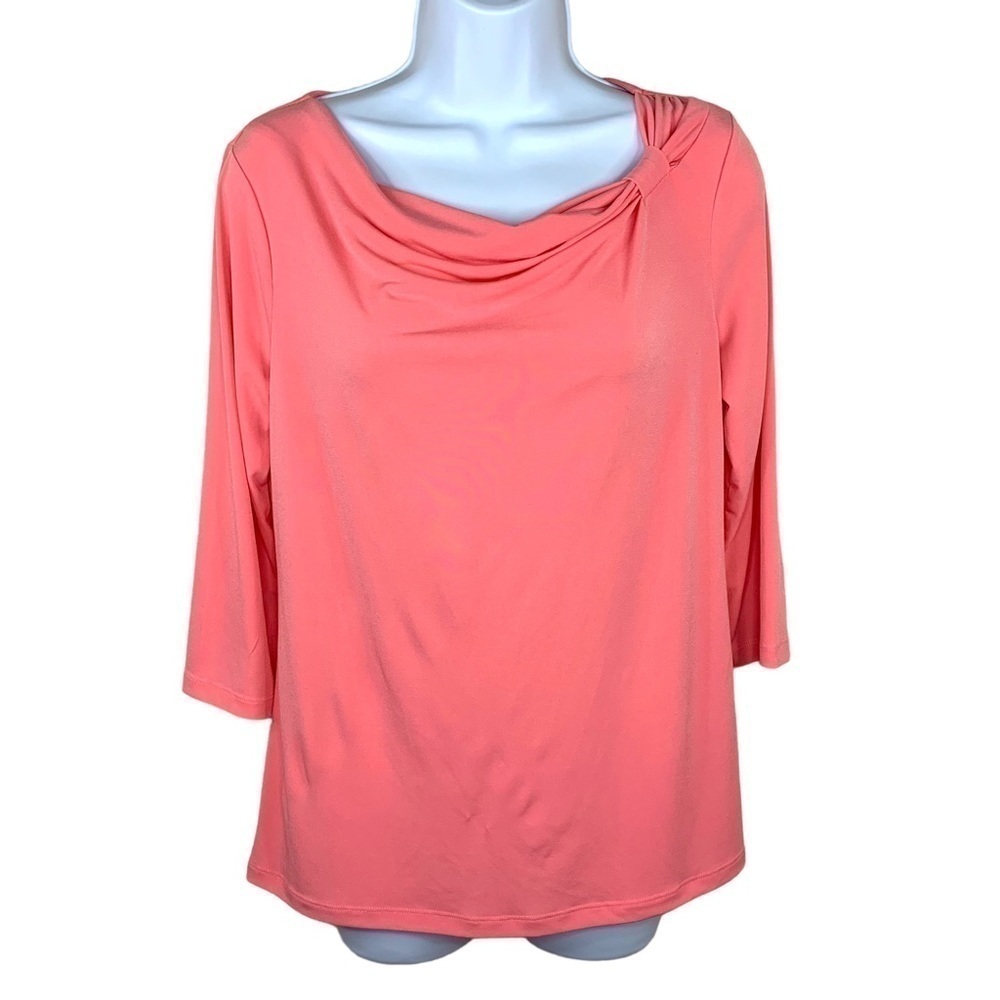 Dana Buchman Peach Orange Stretch Blouse Draped Neckline Pastel Small